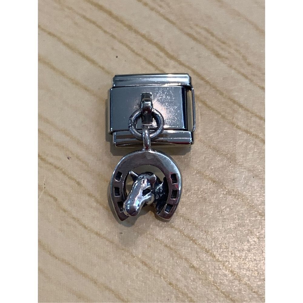 .925 Horseshoe with Horse Head on Stainless Steel Italian Charm #horse